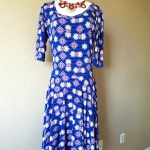 Lula Roe Blue pattern Comfortable Dress Size Large